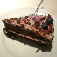 Raspberry sponge cake at Vegan Restoran V in Tallinn