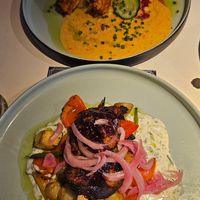 BBQ Skewer and Breaded 'Chicken' at Vegan Restoran V in Tallinn