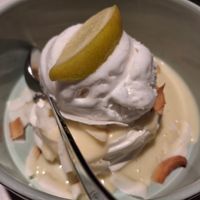 September 2025 - Pavlova with lime cream and coconut ice cream at Vegan Restoran V in Tallinn