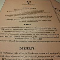 Menu at Vegan Restoran V in Tallinn