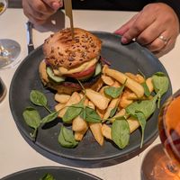 Hamburger with fries at Vegan Restoran V in Tallinn