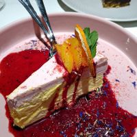 Frozen orange cake (front) and chocolate tarte (back) at Vegan Restoran V in Tallinn