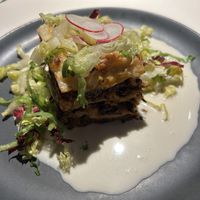 Vegan lasagna with white whine sauce  at Vegan Restoran V in Tallinn