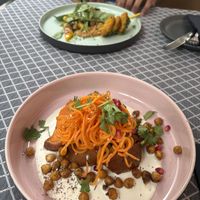Sweet, baked potato entrée  at Vegan Restoran V in Tallinn