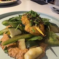 Spicy skewers on Muhammara  at Vegan Restoran V in Tallinn