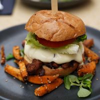 Truffle burger - yum! at Vegan Restoran V in Tallinn