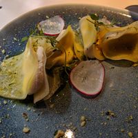 beet ravioli with cashew cheese at Vegan Restoran V in Tallinn