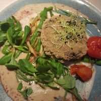 Seafood celeric with Jerusalem artichoke puree SIMPLY WONDERFUL!!! at Vegan Restoran V in Tallinn