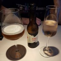 House beer (4€) and local rhubarb sparkling wine at Vegan Restoran V in Tallinn