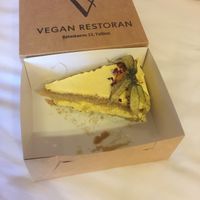 Sponge with mangosteen cream at Vegan Restoran V in Tallinn