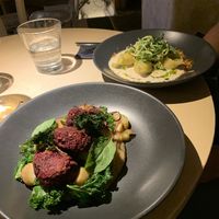 Jackfruit-Beetroot-Chickpea Balls & Filled Pasta shells  at Vegan Restoran V in Tallinn