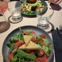 Burger & salad with vegan halloumi at Vegan Restoran V in Tallinn