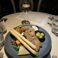 Insanely good cheese board and rhubarb fizz! at Vegan Restoran V in Tallinn