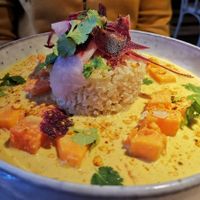 Coconut peanutbutter curry with sweet potato and pumpkin (main) at Vegan Restoran V in Tallinn