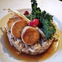 Three mushrooms risotto with vegan parmesan in mushroom broth (main) at Vegan Restoran V in Tallinn