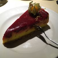 Lime and raspberry cheesecake.  at Vegan Restoran V in Tallinn