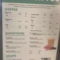 Deli drink menu with vegan options  at Greenbelt Co-op in Greenbelt