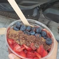Acai with blueberries, strawberries, almond butter and cacao nibs at Açaí Zone in Rhodes