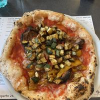 Vegetable pizza (you can remove the cheese) with courgette, eggplant, onion and peppers.  at Fratelli Bizzarro  in Alghero