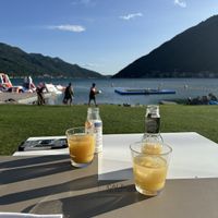 The view of Lake Lagano from the outdoor seating   at CALA Melide in Lugano