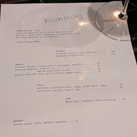 Vegan menu at HUMBUG in Newcastle