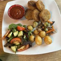 Vegan patties with potatoes and vegetables   at Edinborg Bistro in ísafjarðarbær