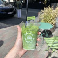 Iced matcha latte (soy milk)  at Karma Matcha in Bruxelles