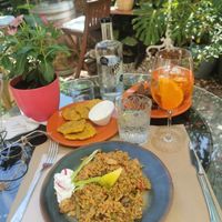 Bread, plantain & paella  at Temple Natura in Mallorca
