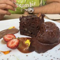 Chocolate avocado brownie with ice cream  at Temple Natura in Mallorca