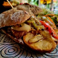 Seitan nugget sandwich. at Temple Natura in Mallorca