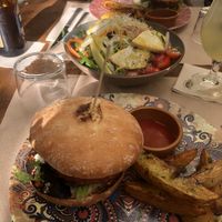 Vegan blue cheese burgers, smoked tofu salad  at Temple Natura in Mallorca