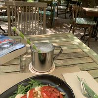 Salad of the chef with ginger lemonade  at Temple Natura in Mallorca