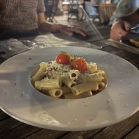 Pasta a la carbonara  at Temple Natura in Mallorca
