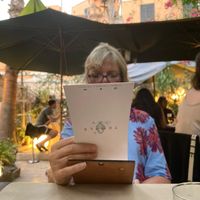 Reading the menu   at Temple Natura in Mallorca