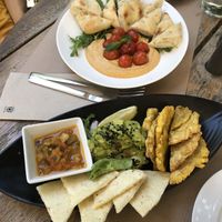 Hummus and guacamole with arepas   at Temple Natura in Mallorca