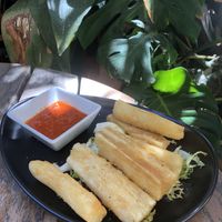Yuca Frita con mojo rojo   at Temple Natura in Mallorca