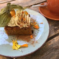 Carrot cake with pistachio cream   at Temple Natura in Mallorca