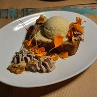 Chef's Dessert - banana bread with choco cream and ice cream at Temple Natura in Mallorca