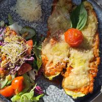 Dish of the day (stuffed Zucchini) at Temple Natura in Mallorca