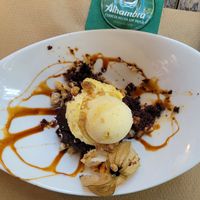 Brownie with ice cream at Temple Natura in Mallorca
