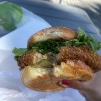 Chik’n Sandwich - a tad greasy for me, but very good! 😛Crispy house-made vegan chik’n (Veggies, herbs, spices and wheat protein) w/ lettuce, tomato, pickles, and Creole mayo at Souley Vegan in Oakland