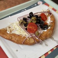Vegan lángos with vegetables   at Retro Lángos Budapest Vécsey 3 in Budapest