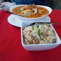 Peanut curry with coconut rice at Choc Dee in Palm Cove