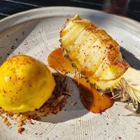 Roast pineapple, caramel, mango sorbet at Nu Nu in Palm Cove