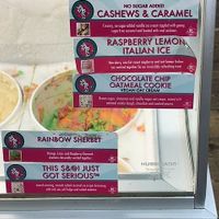 2 flavor options-vegan chocolate chip oatmeal cookie, and raspberry lemon italian ice at Scoopys Ice Cream And Candy in Wisconsin Dells