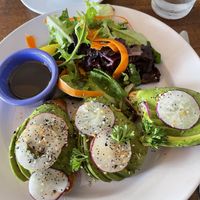 Avocado toast - each piece has half an avocado on it!  at Cafe Jolie in Alameda