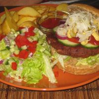 Bean burger at Kozmosz Vegan Etterem in Budapest