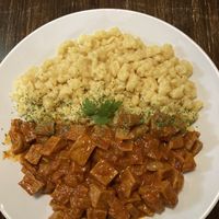 Seitan-stew. Really homy taste.  at Kozmosz Vegan Etterem in Budapest