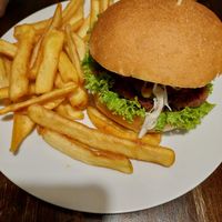 Bean burger at Kozmosz Vegan Etterem in Budapest