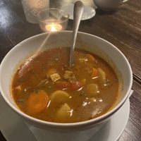 Goulash soup  at Kozmosz Vegan Etterem in Budapest